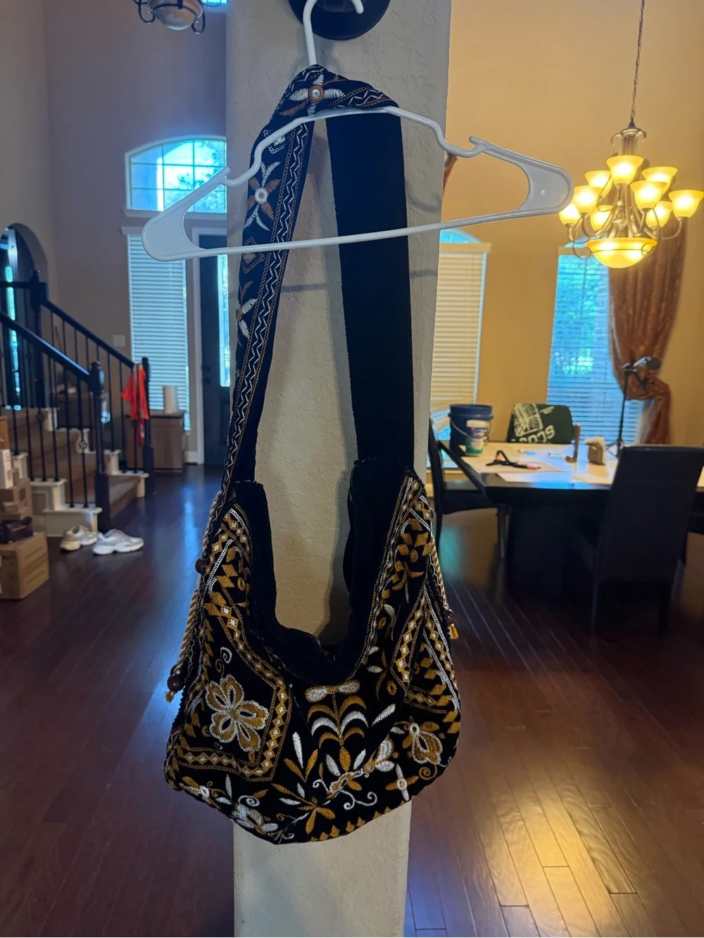 Free People Vic Slouchy Bag velvet with gold and white floral embroidery
